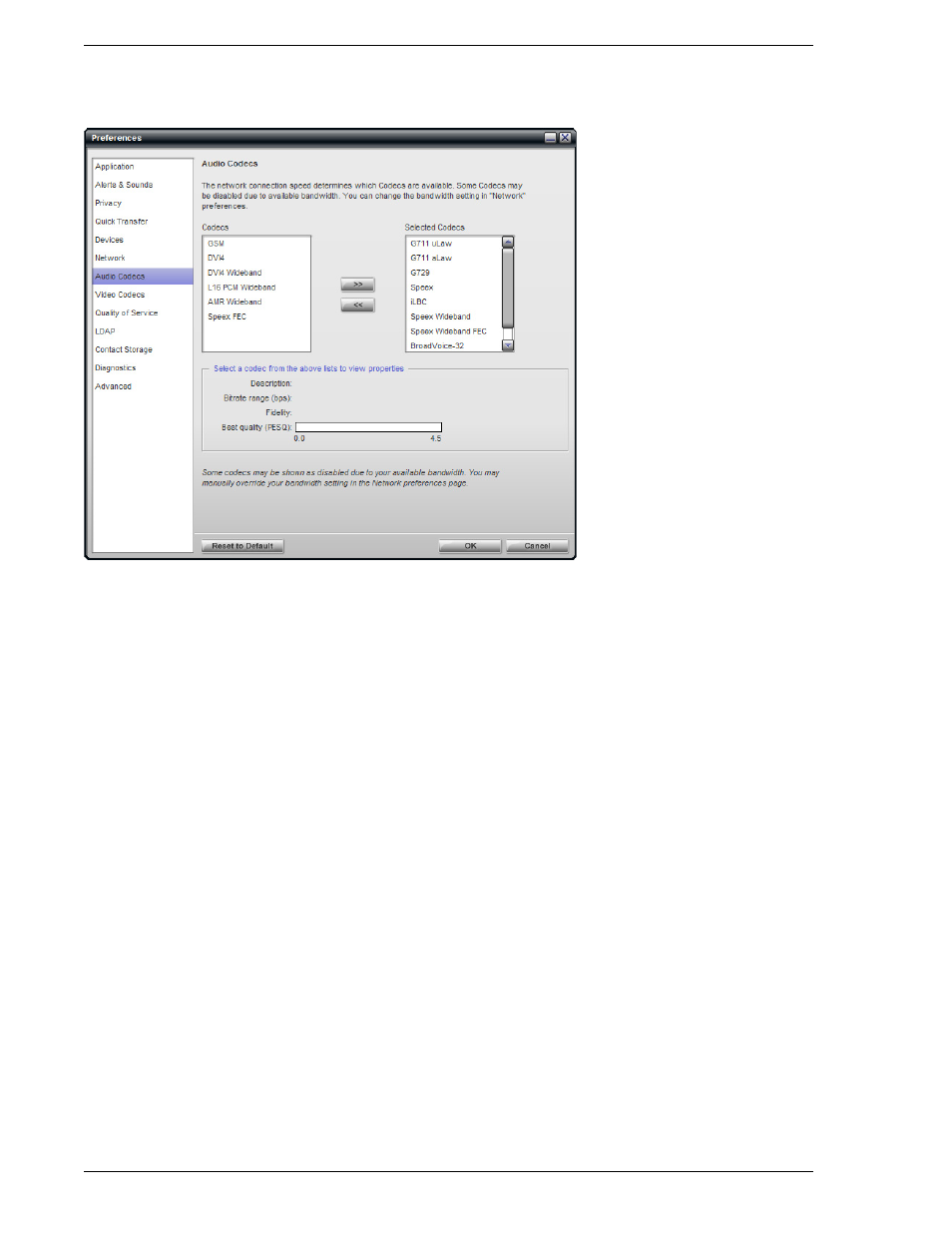 3 preferences - audio codecs, Preferences – audio codecs, 3 preferences – audio codecs | CounterPath Bria Professional 2.5 Administrator Guide User Manual | Page 34 / 56