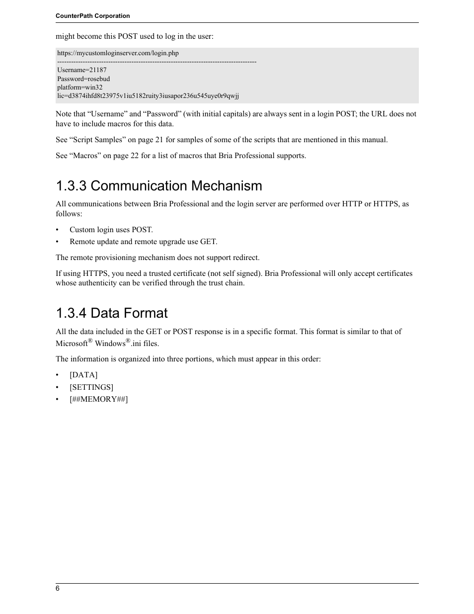 3 communication mechanism, 4 data format | CounterPath Bria Professional 2.5 Provisioning Guide User Manual | Page 10 / 28