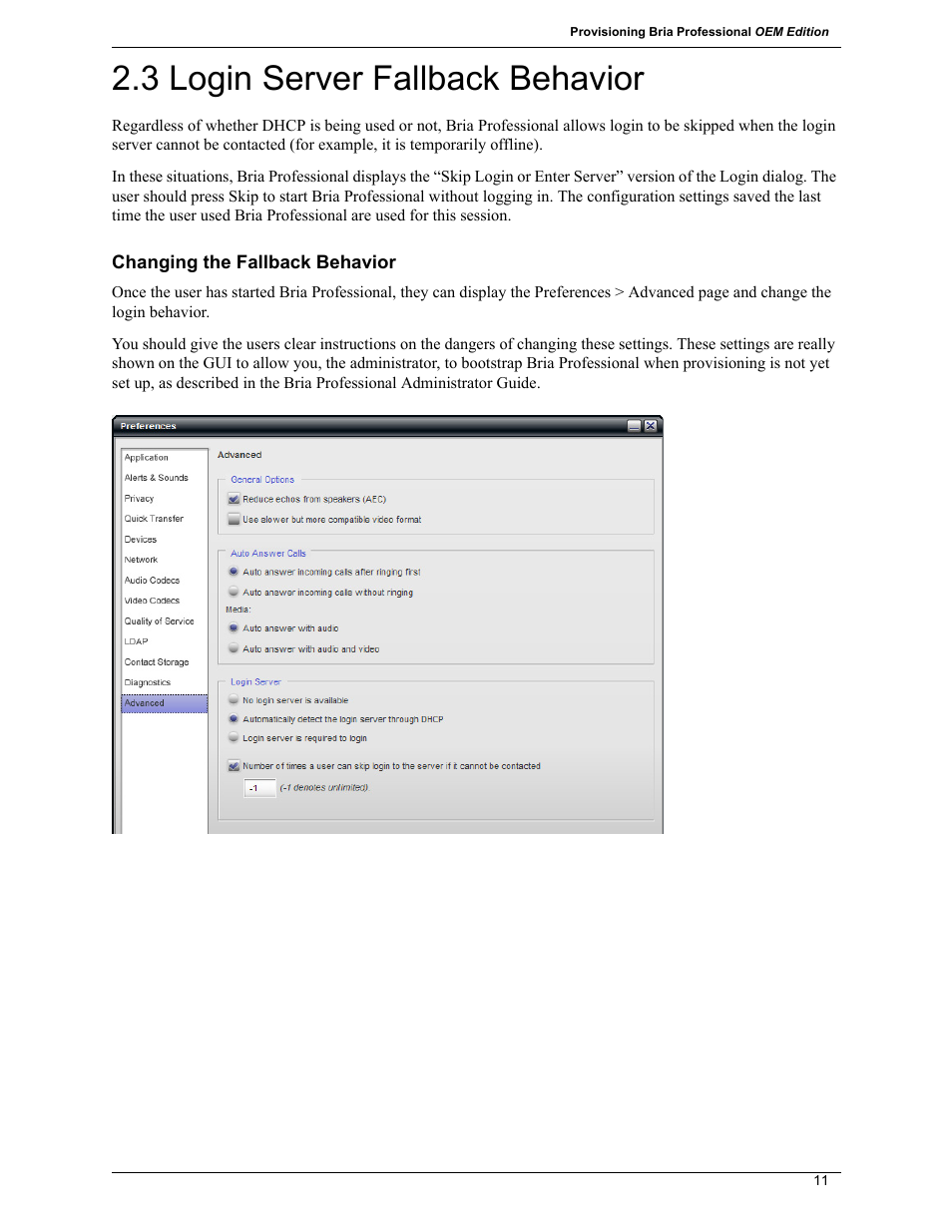 3 login server fallback behavior | CounterPath Bria Professional 2.5 Provisioning Guide User Manual | Page 15 / 28