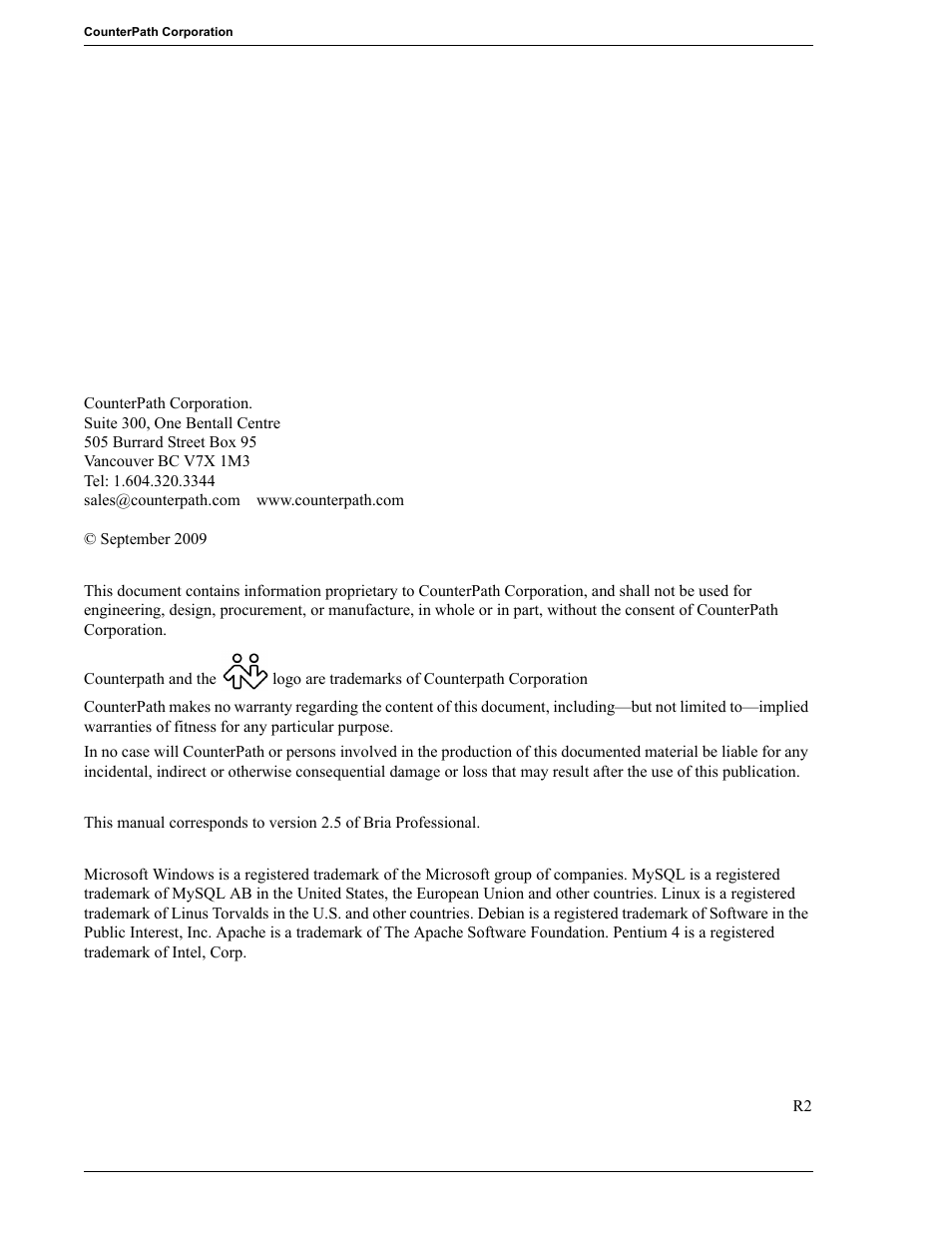CounterPath Bria Professional 2.5 Provisioning Guide User Manual | Page 2 / 28