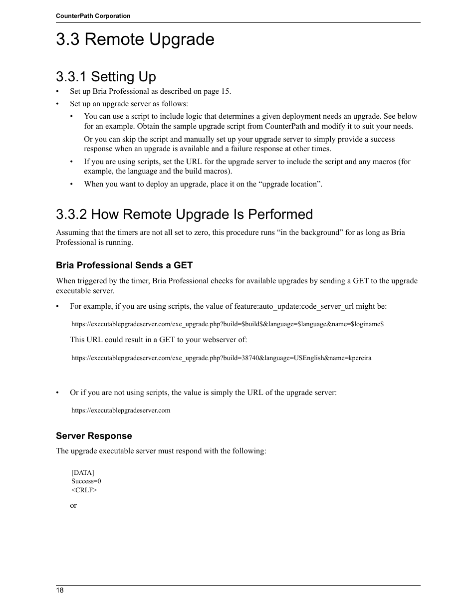 3 remote upgrade, 1 setting up, 2 how remote upgrade is performed | CounterPath Bria Professional 2.5 Provisioning Guide User Manual | Page 22 / 28