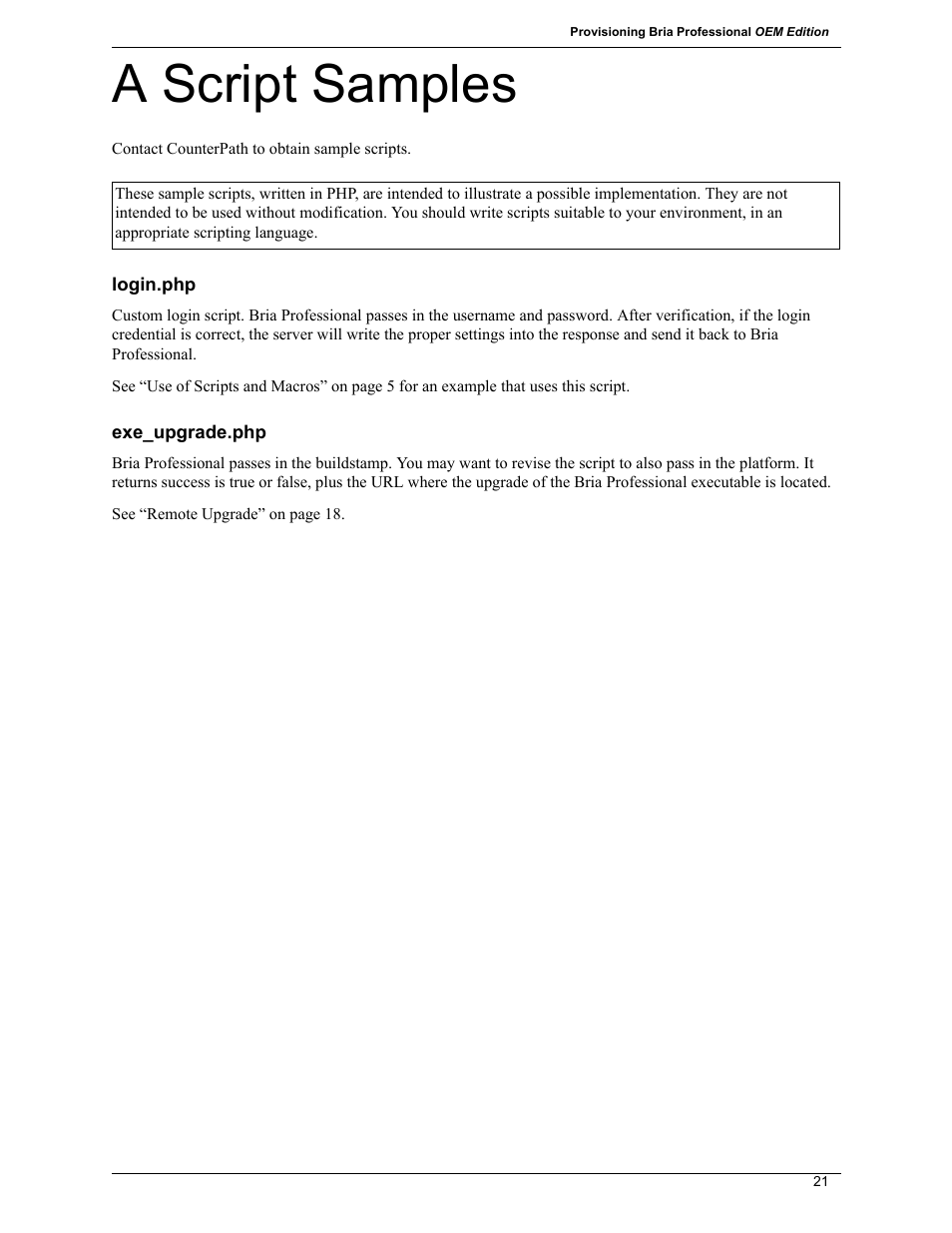 A script samples | CounterPath Bria Professional 2.5 Provisioning Guide User Manual | Page 25 / 28