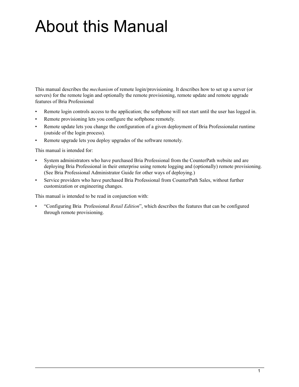 About this manual | CounterPath Bria Professional 2.5 Provisioning Guide User Manual | Page 5 / 28