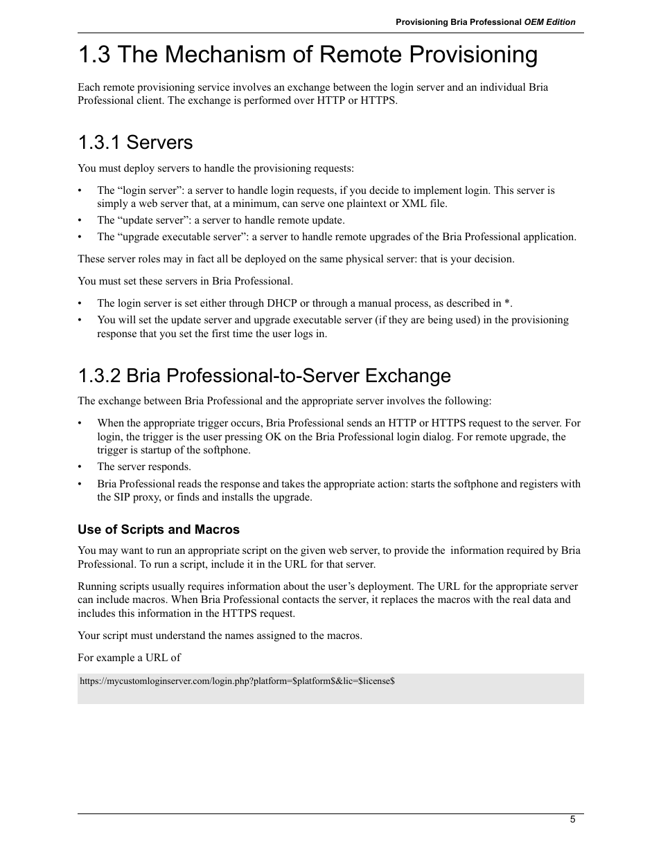 3 the mechanism of remote provisioning, 1 servers, 2 bria professional-to-server exchange | CounterPath Bria Professional 2.5 Provisioning Guide User Manual | Page 9 / 28