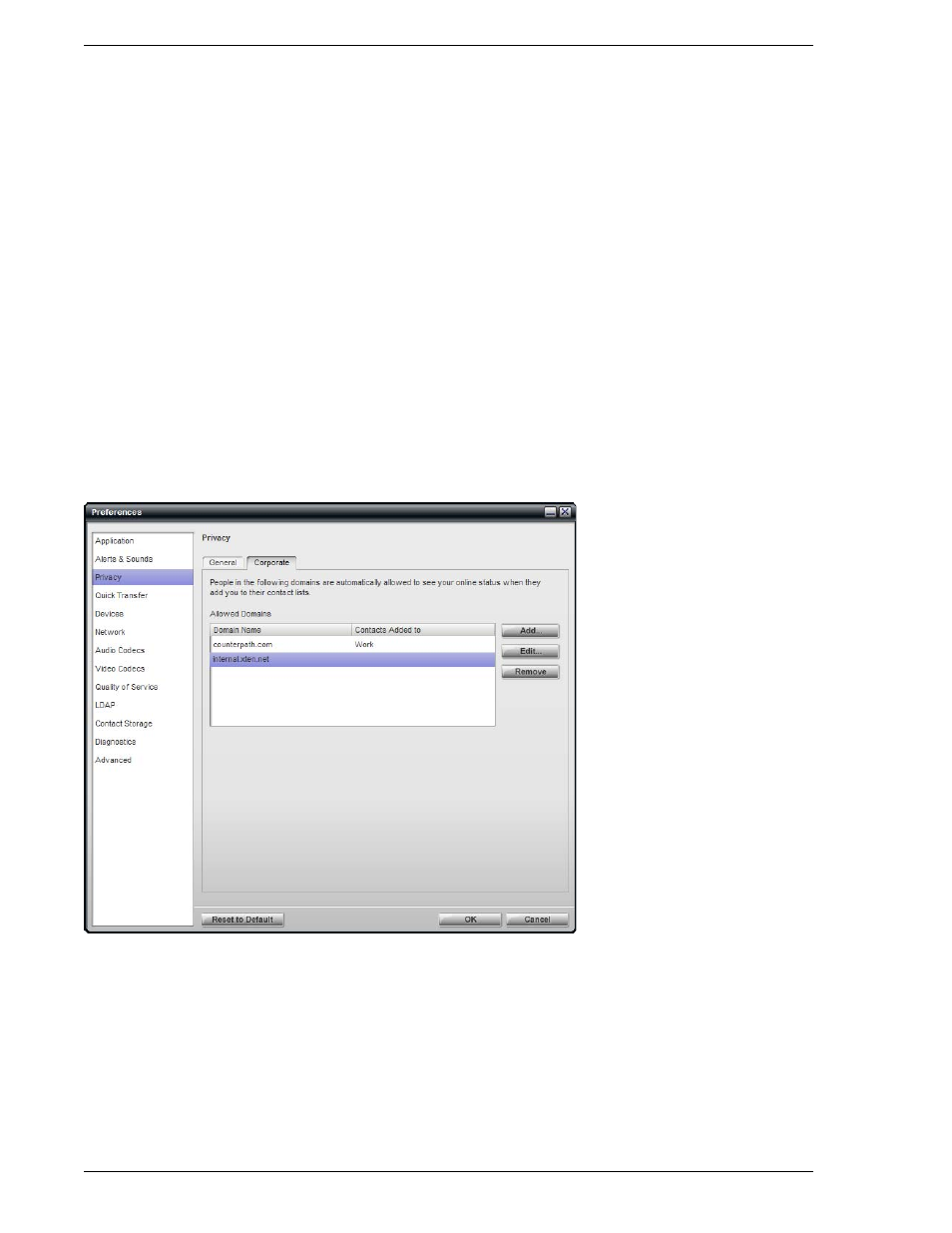 4 preferences reference, 1 preferences - privacy, Preferences reference | Preferences – privacy, 4preferences reference, 1 preferences – privacy | CounterPath Bria Professional 2.3 Administrator Guide User Manual | Page 28 / 50