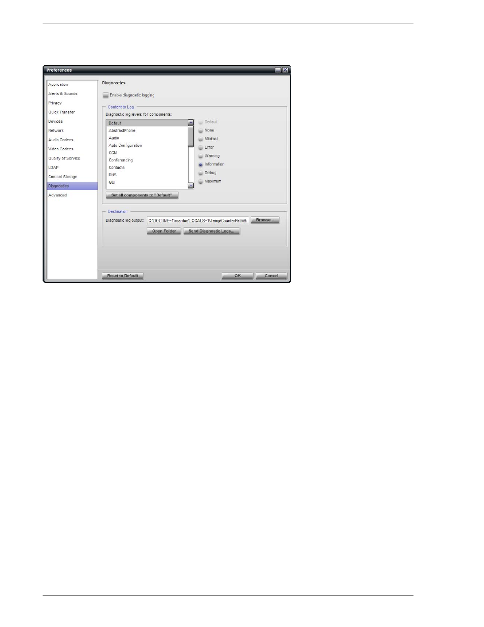 8 preferences - diagnostics, Preferences – diagnostics, 8 preferences – diagnostics | CounterPath Bria Professional 2.3 Administrator Guide User Manual | Page 36 / 50
