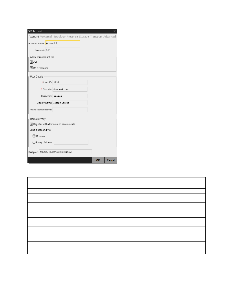 4 sip account properties – account, Sip account properties – account | CounterPath Bria 4 Administrator Guide User Manual | Page 26 / 58