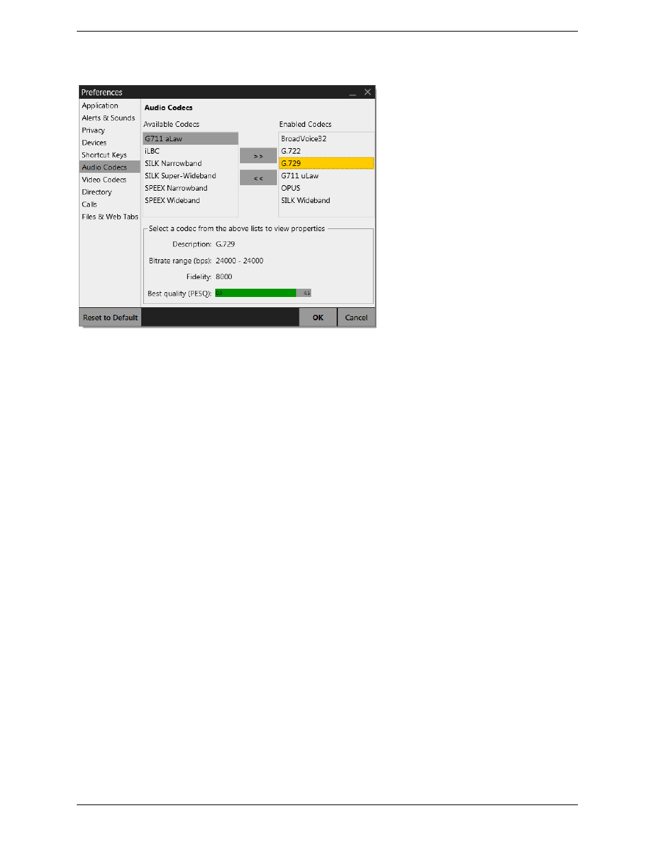 2 preferences – audio codecs, Preferences – audio codecs | CounterPath Bria 4 Administrator Guide User Manual | Page 44 / 58
