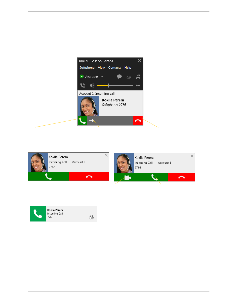 4 handling incoming calls, Handling incoming calls | CounterPath Bria 4 Windows User Guide - Enterprise Deployments User Manual | Page 19 / 104