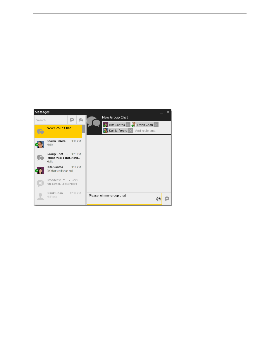 3 group chat (conference im), Group chat (conference im) | CounterPath Bria 4 Windows User Guide - Enterprise Deployments User Manual | Page 40 / 104