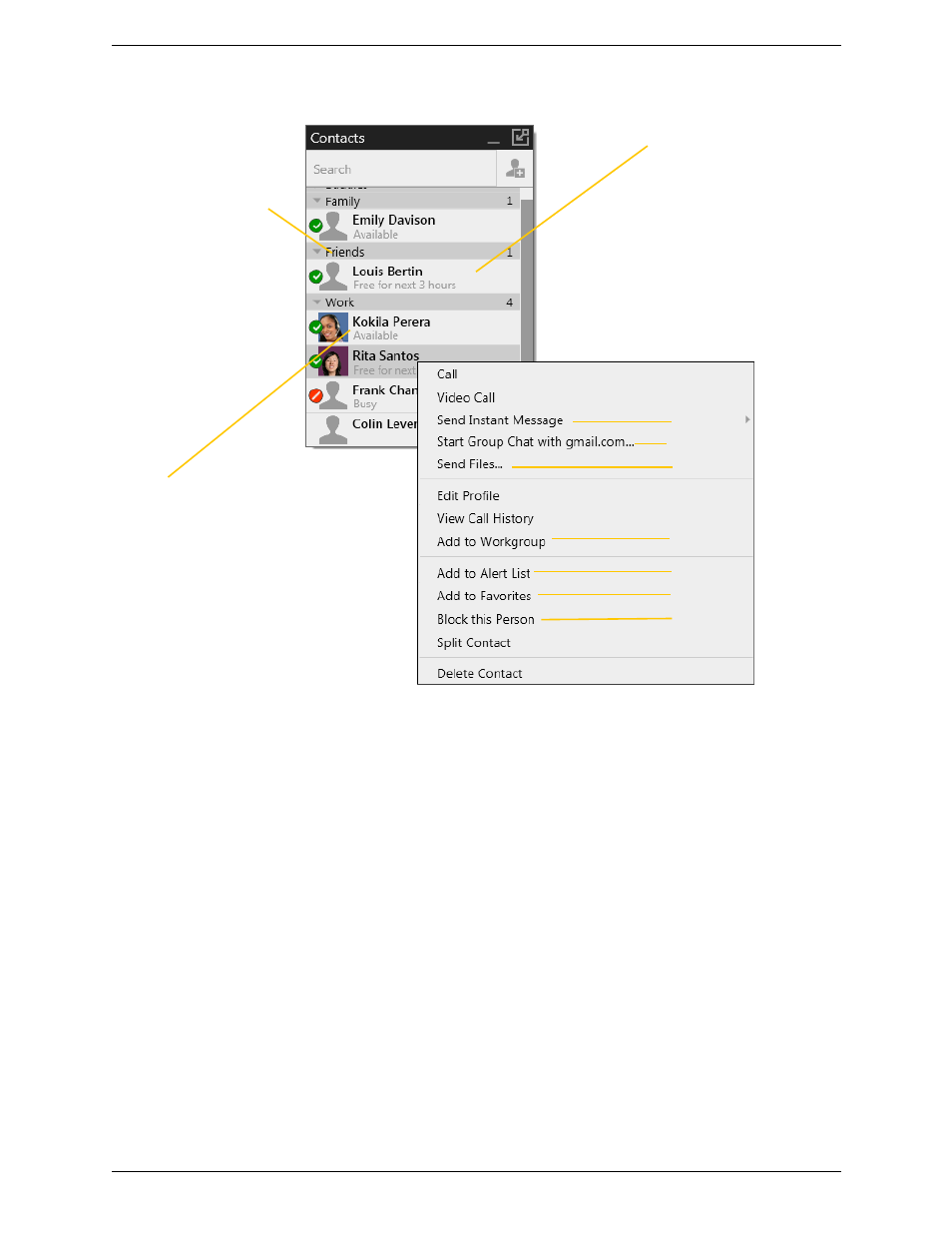 3 using contacts, Using contacts | CounterPath Bria 4 Windows User Guide - Enterprise Deployments User Manual | Page 65 / 104