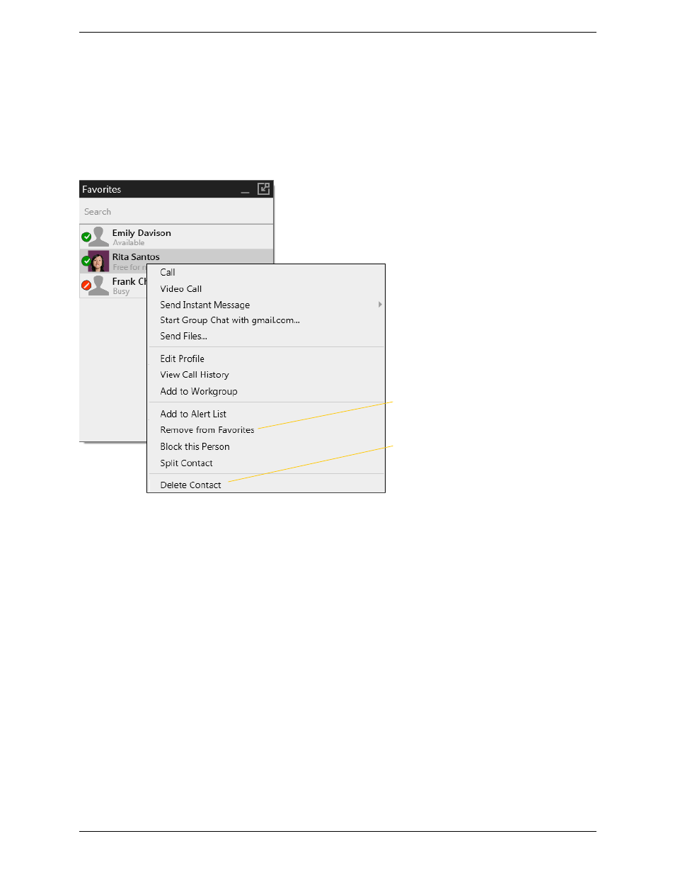 2 favorites tab, Favorites tab | CounterPath Bria 4 Windows User Guide - Enterprise Deployments User Manual | Page 74 / 104