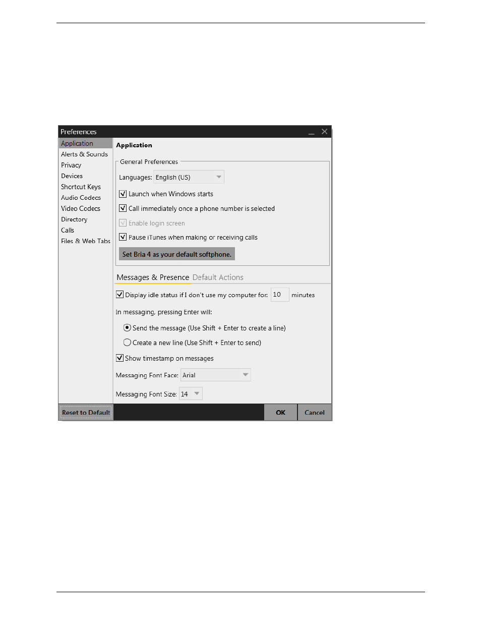 2 configuring preferences, Configuring preferences, Preferences – application | CounterPath Bria 4 Windows User Guide - Enterprise Deployments User Manual | Page 87 / 104