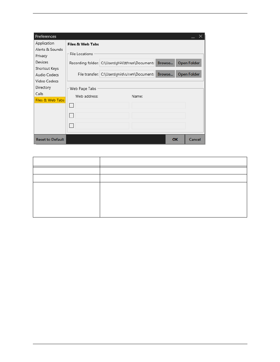 Preferences – files & web tabs | CounterPath Bria 4 Windows User Guide - Enterprise Deployments User Manual | Page 96 / 104
