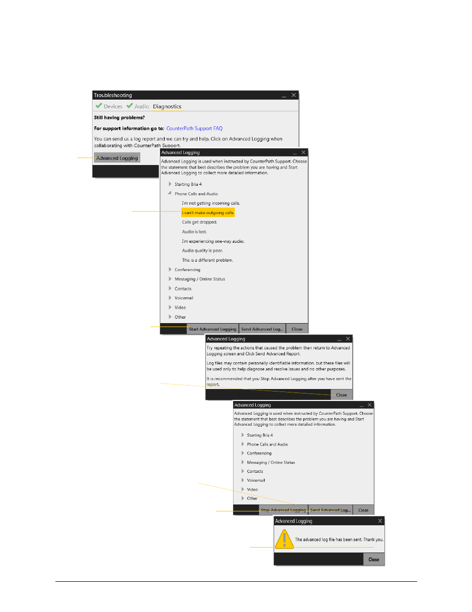 Diagnostics | CounterPath Bria 4 Windows User Guide - Retail Deployments User Manual | Page 103 / 114