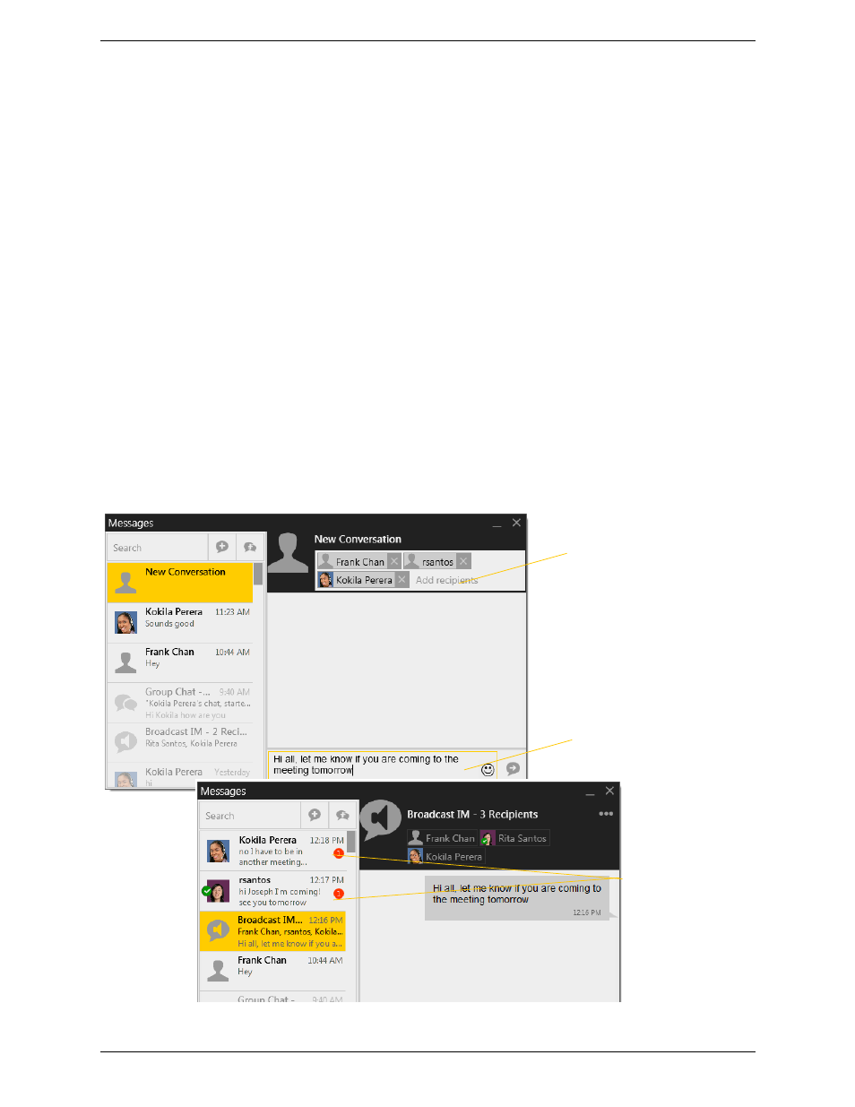 2 sending a broadcast im, Sending a broadcast im | CounterPath Bria 4 Windows User Guide - Retail Deployments User Manual | Page 37 / 114