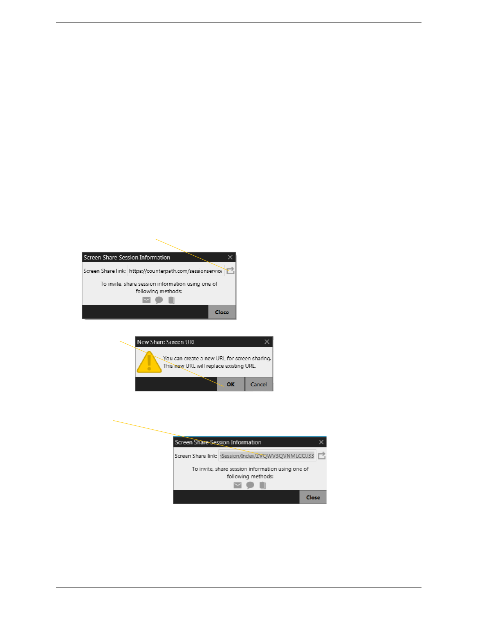 Managing the screen share link | CounterPath Bria 4 Windows User Guide - Retail Deployments User Manual | Page 51 / 114