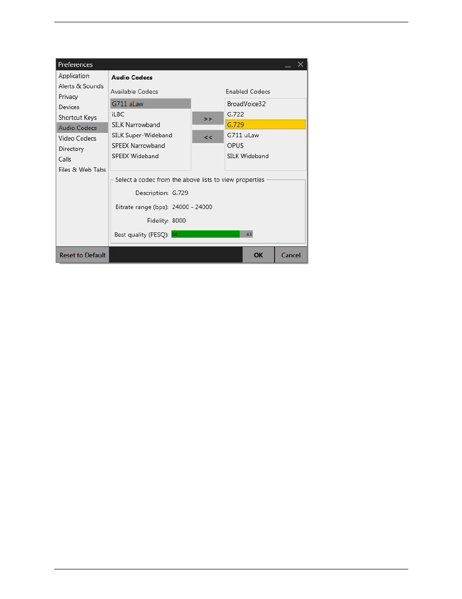 Preferences – audio codecs | CounterPath Bria 4 Windows User Guide - Retail Deployments User Manual | Page 96 / 114