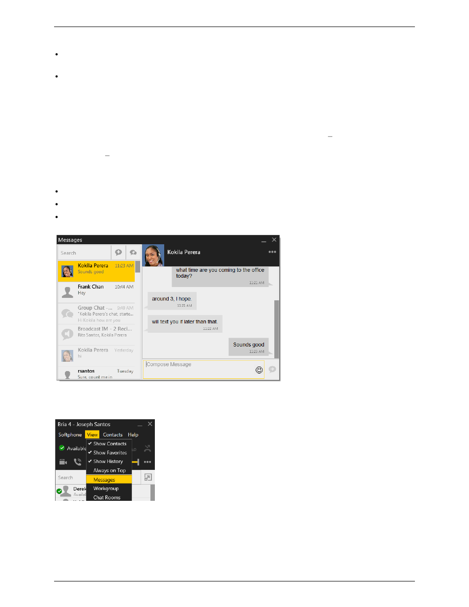 Changes to phone calls, Changes to instant messaging, Displaying the message window | CounterPath Bria 3.5 vs 4 for Windows Comparison Guide User Manual | Page 3 / 6