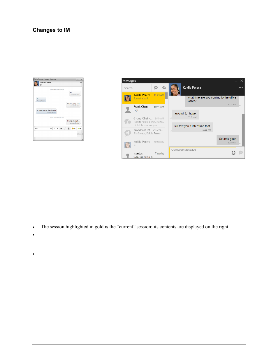 Changes to im, Starting an im, Receiving an im | The message window, Formatting | CounterPath Bria 3.5 vs 4 for Windows Comparison Guide User Manual | Page 4 / 6