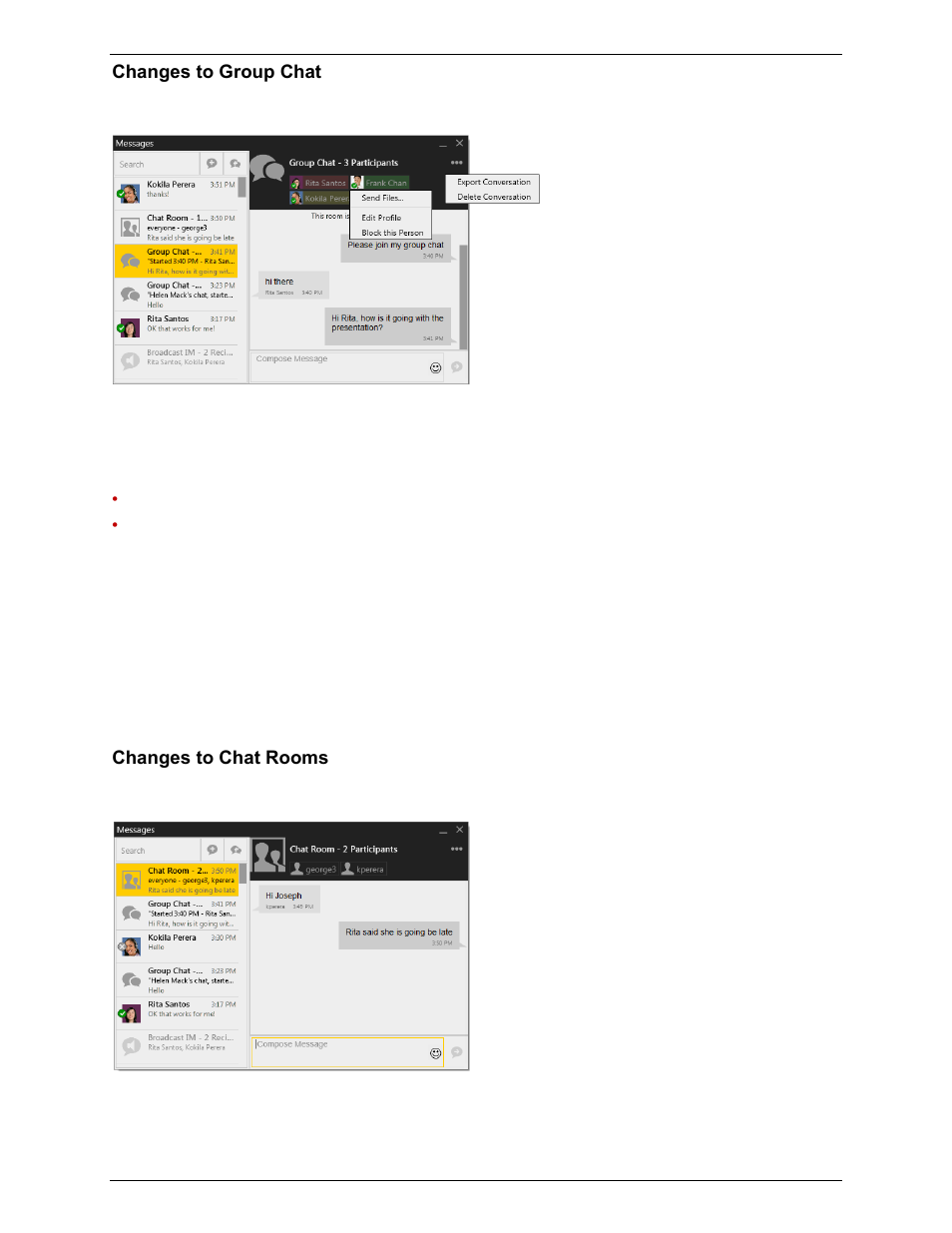 Changes to group chat, Leaving and rejoining, Changes to chat rooms | CounterPath Bria 3.5 vs 4 for Windows Comparison Guide User Manual | Page 5 / 6