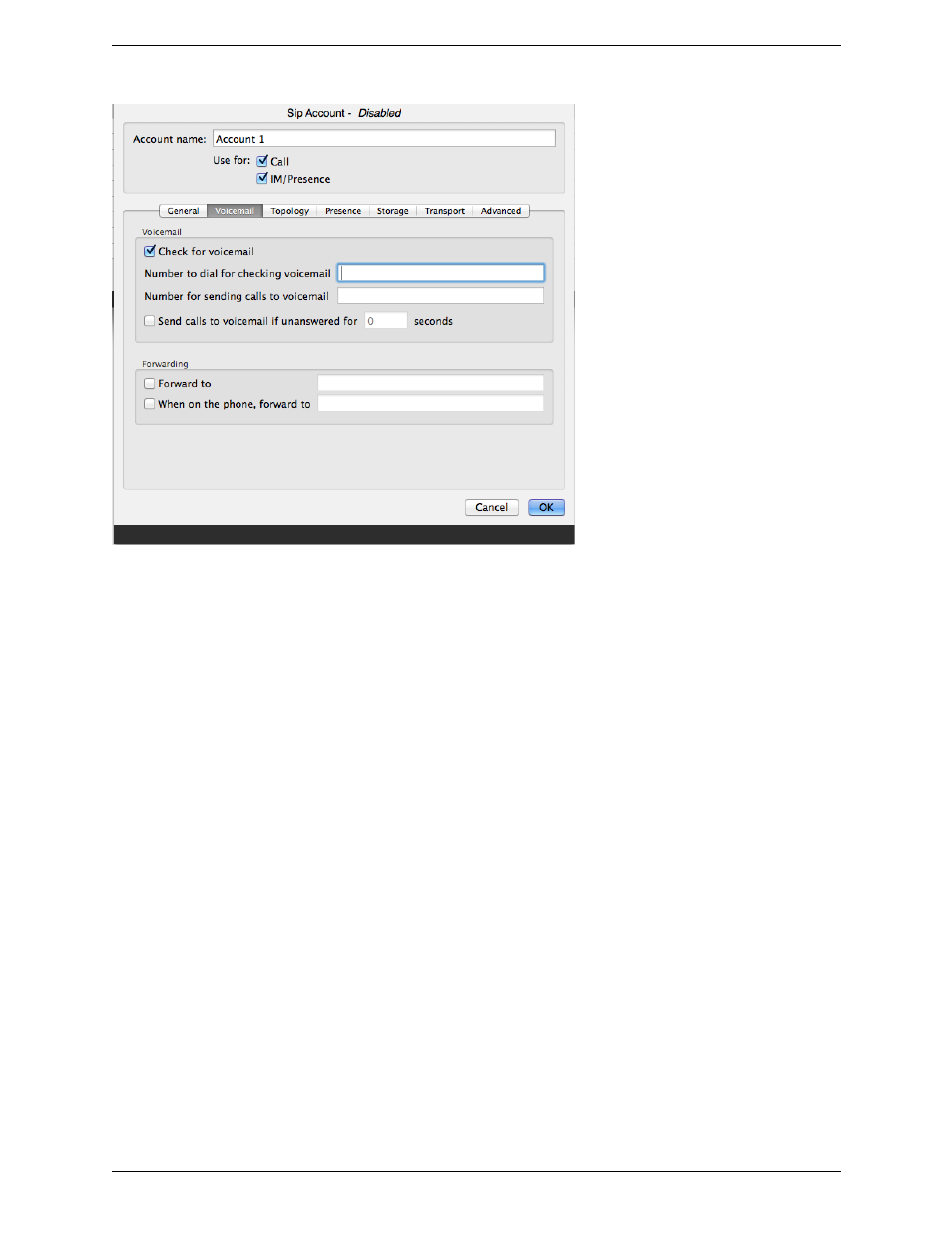 Sip account properties – voicemail | CounterPath Bria 4 Mac User Guide - Enterprise Deployments User Manual | Page 59 / 76