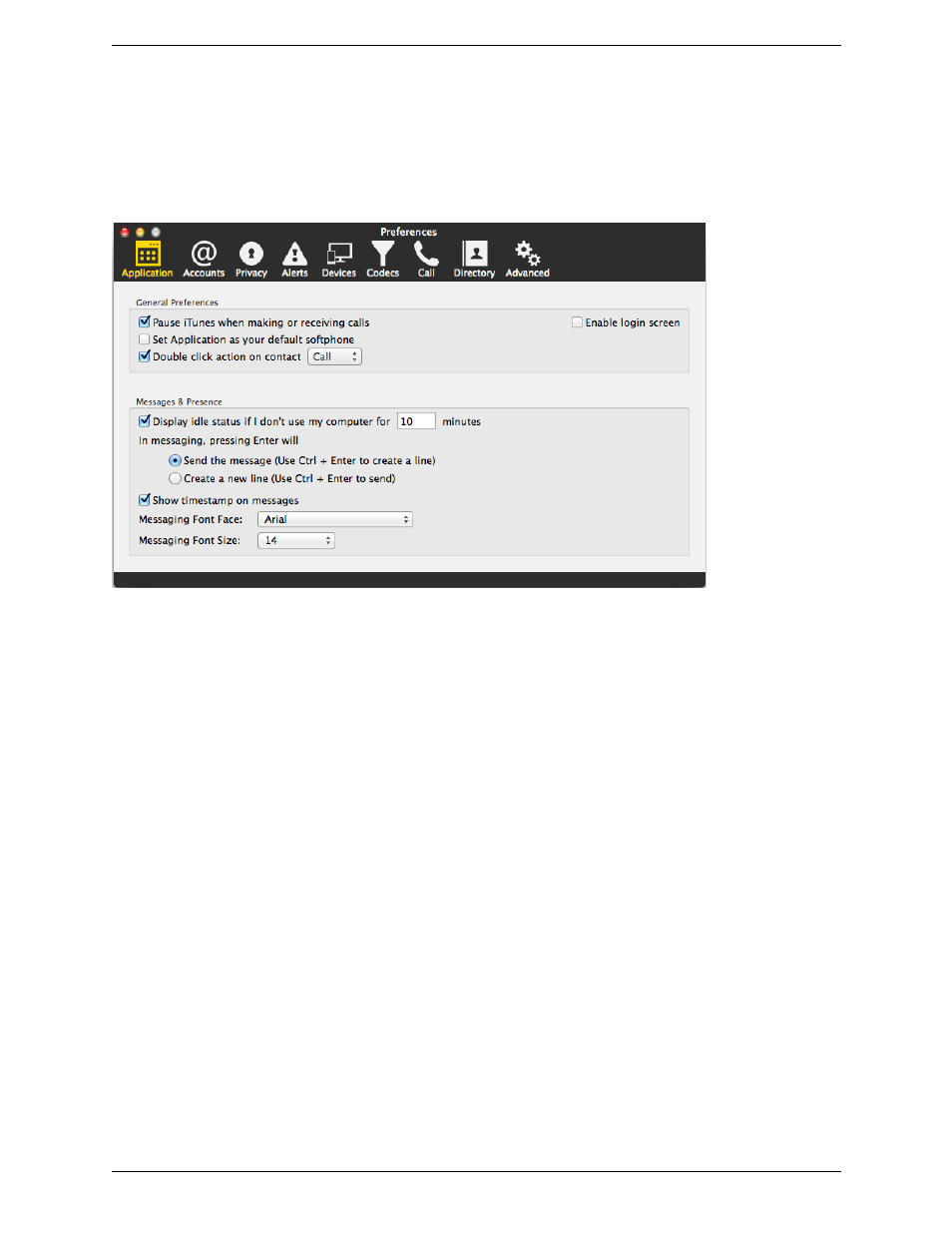 2 general preferences, Preferences – application, General preferences | CounterPath Bria 4 Mac User Guide - Enterprise Deployments User Manual | Page 62 / 76