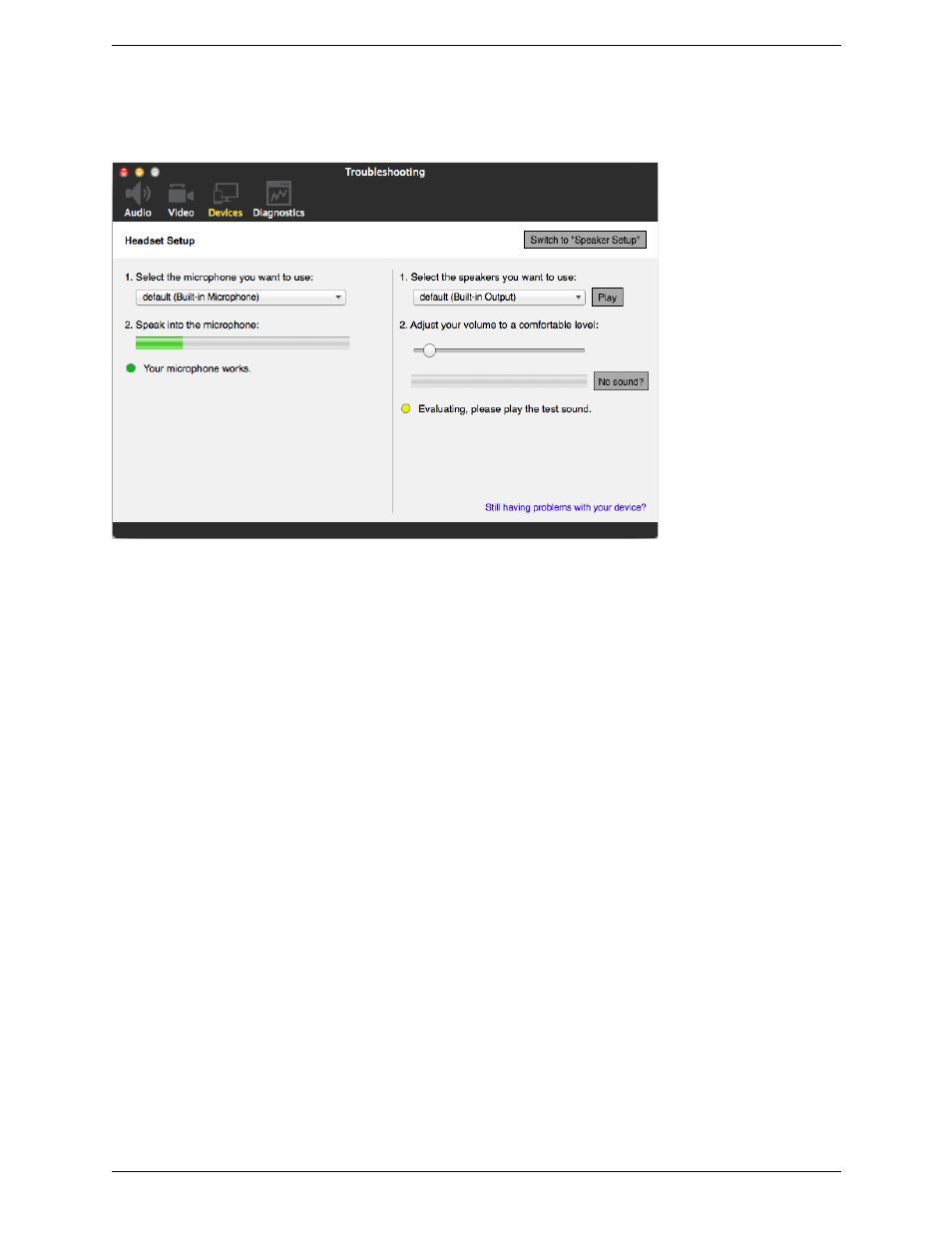 Testing audio devices | CounterPath Bria 4 Mac User Guide - Retail Deployments User Manual | Page 79 / 90