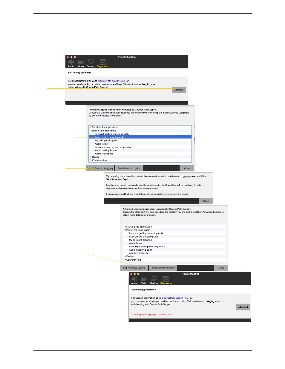 Diagnostics | CounterPath Bria 4 Mac User Guide - Retail Deployments User Manual | Page 80 / 90