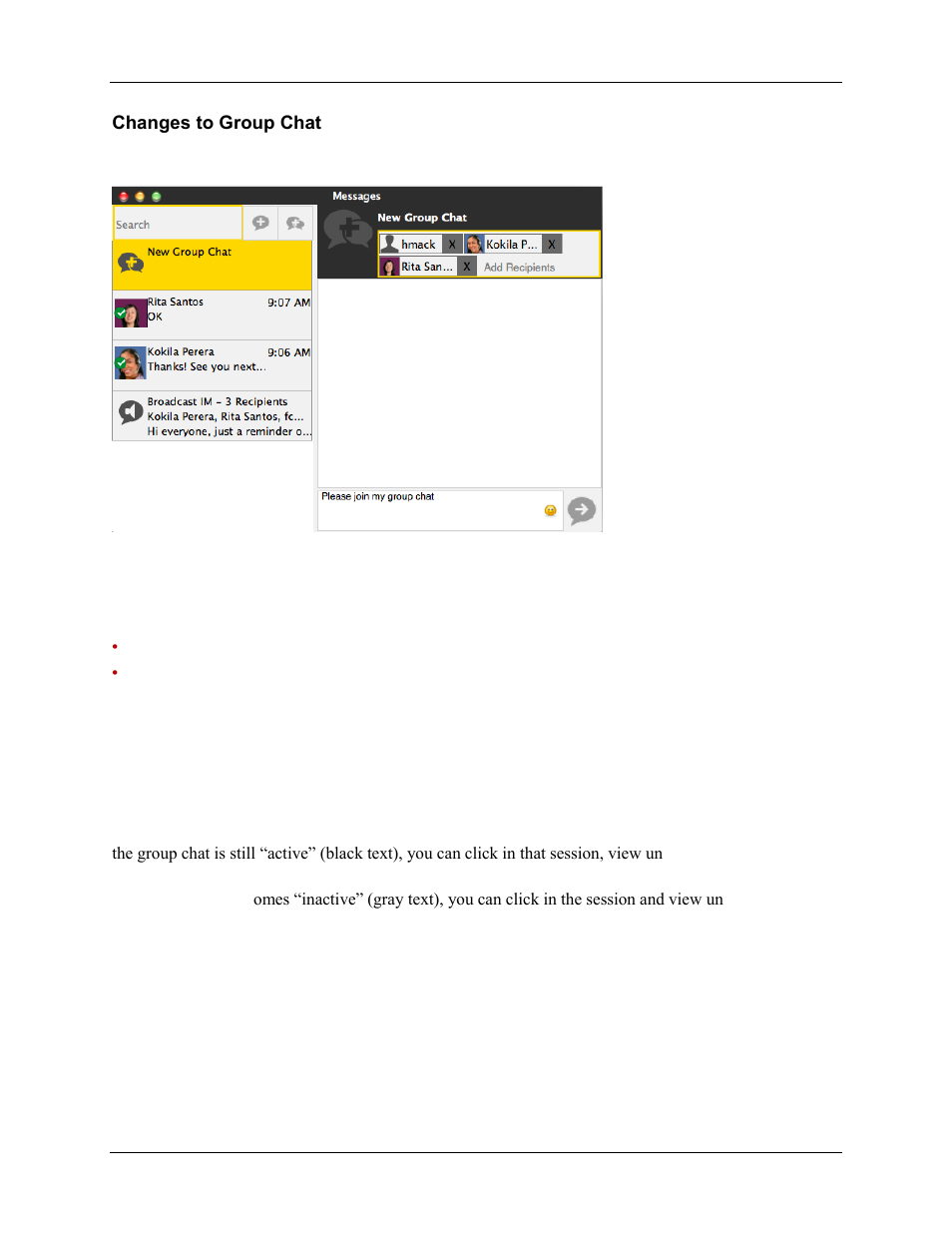 Changes to group chat, Leaving and rejoining | CounterPath Bria 3.5 vs 4 for Mac Comparison Guide User Manual | Page 5 / 6