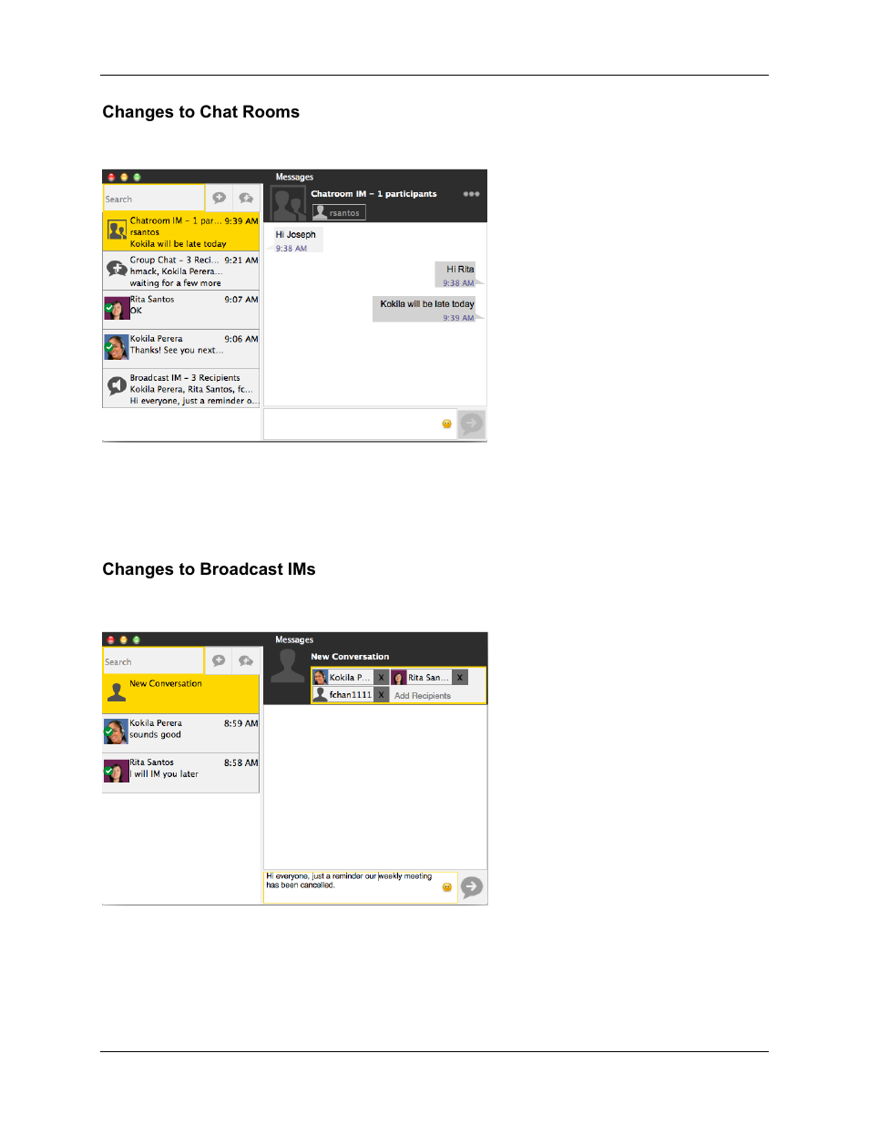Changes to chat rooms, Changes to broadcast ims | CounterPath Bria 3.5 vs 4 for Mac Comparison Guide User Manual | Page 6 / 6