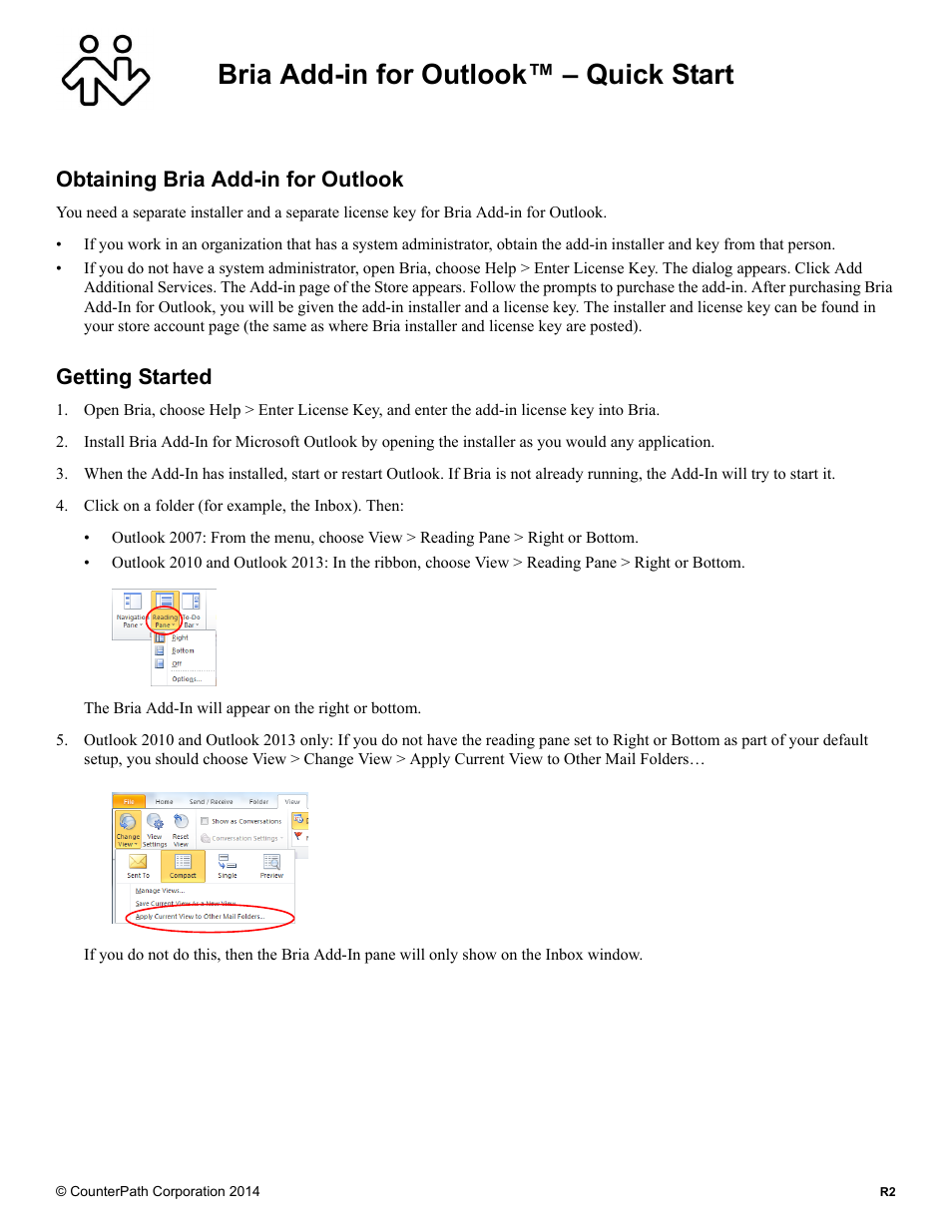 CounterPath Bria for Outlook Quick Start Guide User Manual | 2 pages