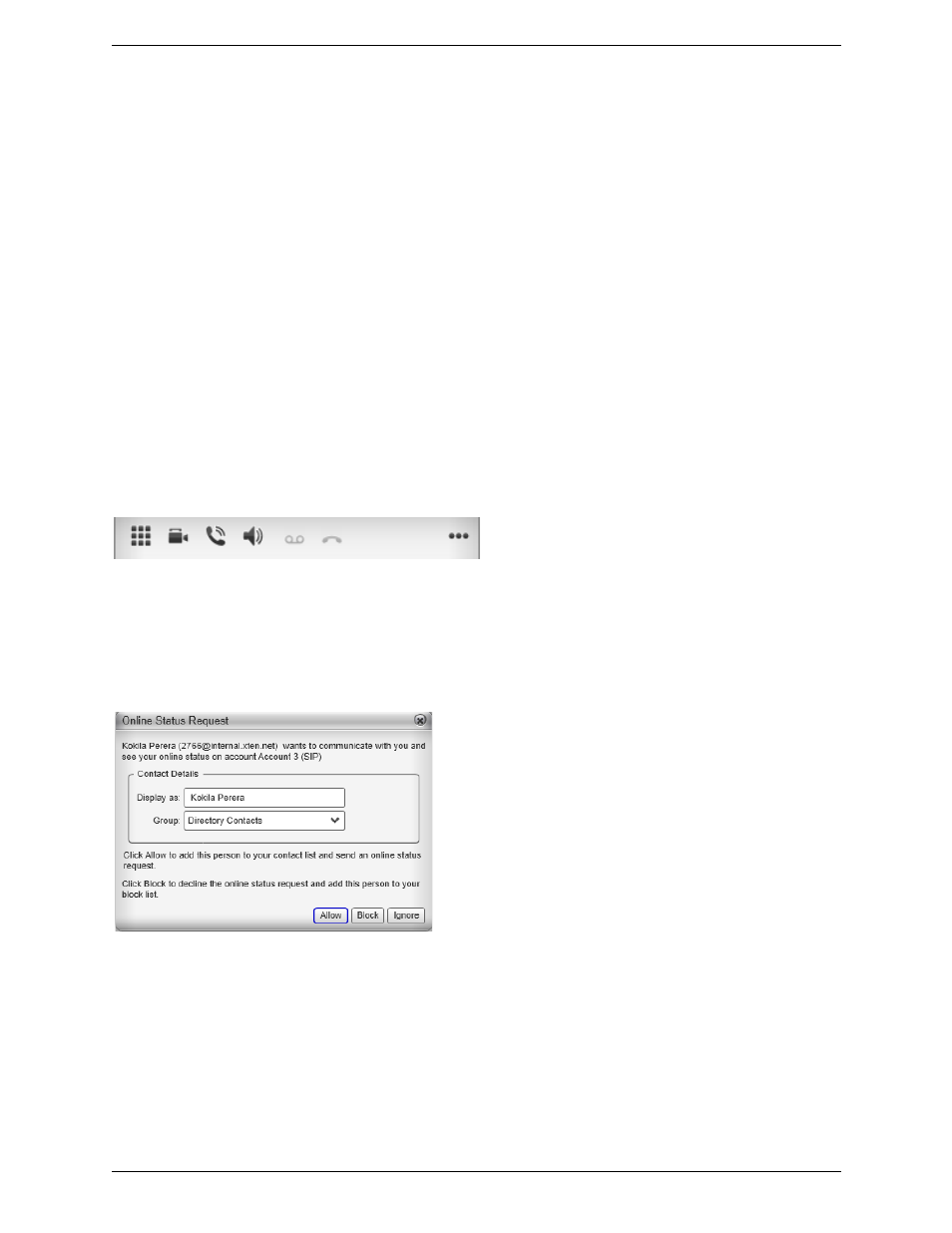 The bria menu, The bria toolbar, Receiving an online status request | CounterPath Bria 3.5.2 for Windows User Guide - Retail Deployments User Manual | Page 14 / 98