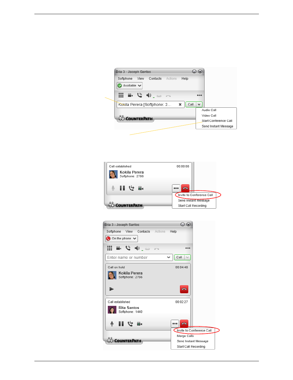8 conference calls, Conference calls, Age 21 | Starting a conference call | CounterPath Bria 3.5.2 for Windows User Guide - Retail Deployments User Manual | Page 25 / 98