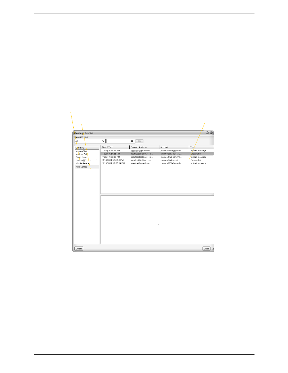 4 chat rooms, 5 viewing the message archive, Chat rooms viewing the message archive | CounterPath Bria 3.5.2 for Windows User Guide - Retail Deployments User Manual | Page 35 / 98