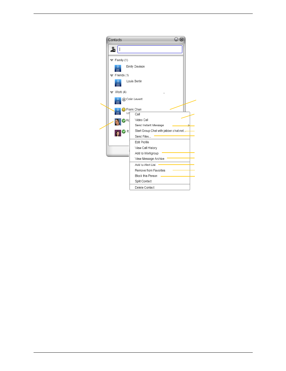 3 using contacts, Using contacts | CounterPath Bria 3.5.2 for Windows User Guide - Retail Deployments User Manual | Page 45 / 98