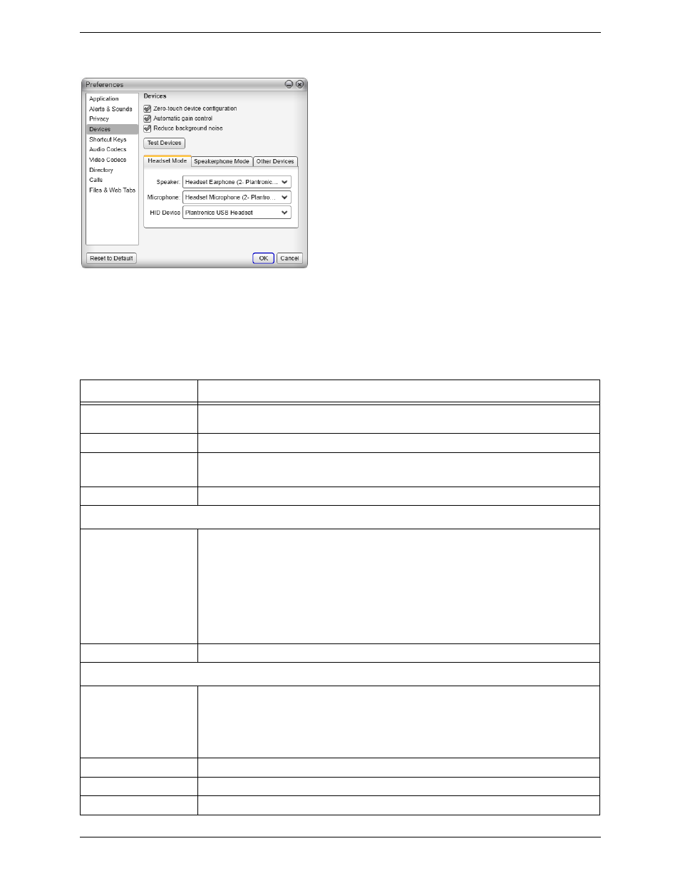 Preferences – devices | CounterPath Bria 3.5.2 for Windows User Guide - Retail Deployments User Manual | Page 76 / 98