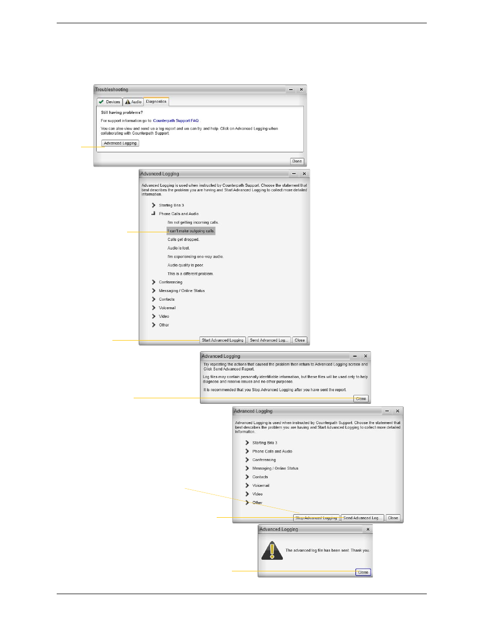 Diagnostics | CounterPath Bria 3.5.2 for Windows User Guide - Retail Deployments User Manual | Page 88 / 98