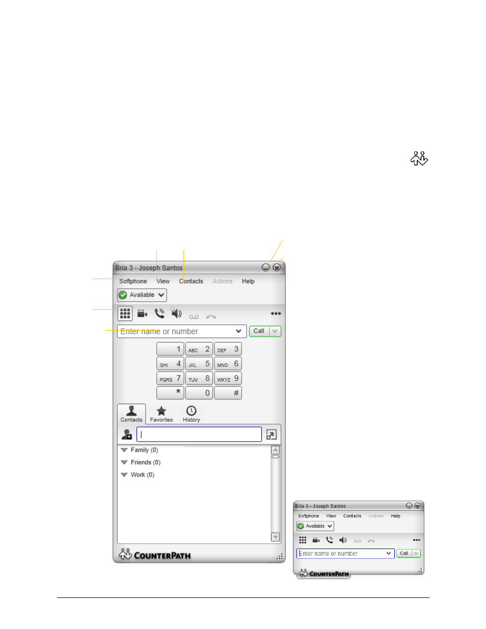 3 making phone calls, 1 starting and quitting bria, 2 the onscreen softphone | Making phone calls, Starting and quitting bria the onscreen softphone, 3making phone calls | CounterPath Bria 3.5.1 for Windows User Guide - Retail Deployments User Manual | Page 13 / 90