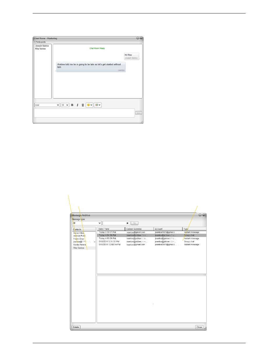 5 viewing the message archive, Viewing the message archive | CounterPath Bria 3.5.1 for Windows User Guide - Retail Deployments User Manual | Page 38 / 90