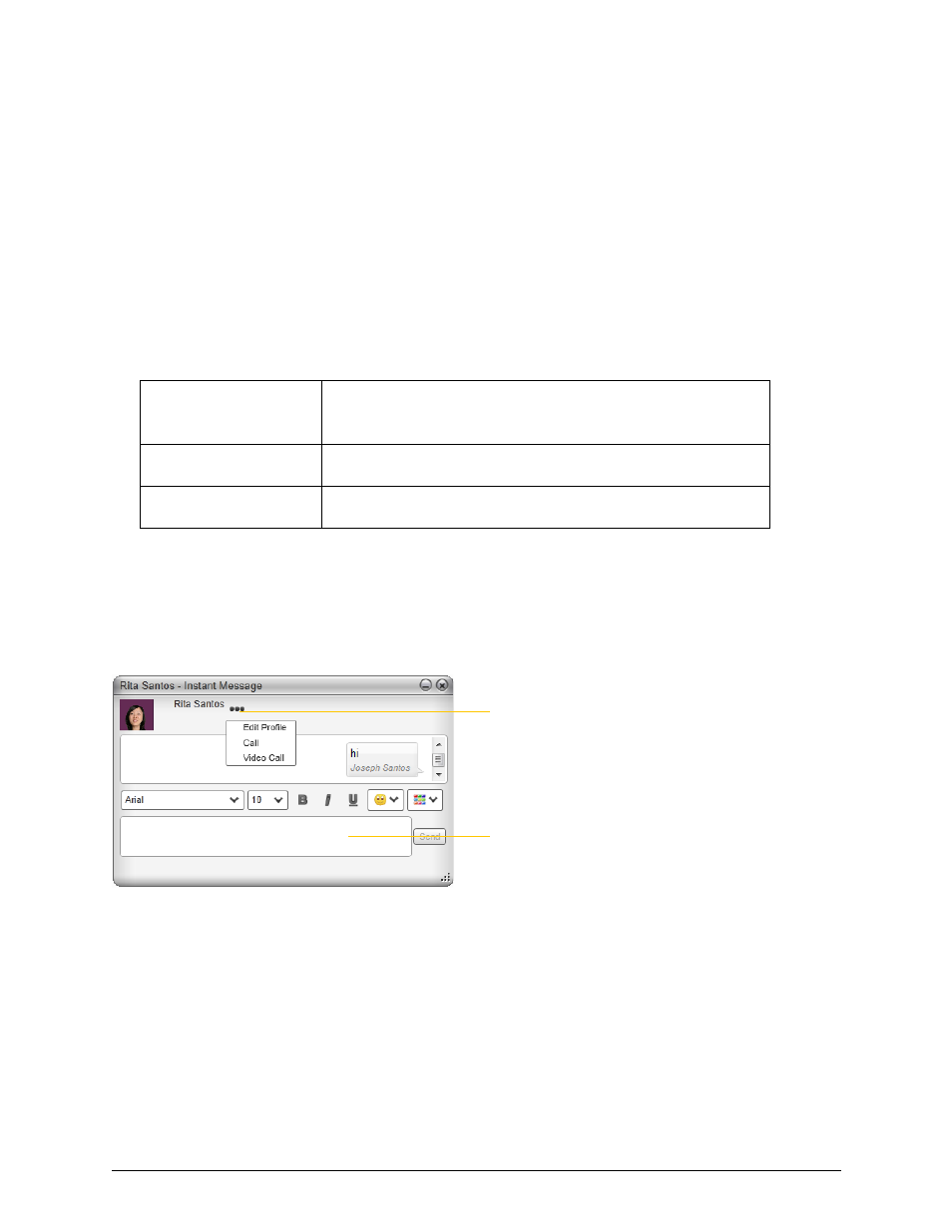 4 other bria features, 1 instant messaging, Other bria features | Instant messaging, 4other bria features, Sending an im, Receiving an im | CounterPath Bria 3.5 for Windows User Guide - Retail Deployments User Manual | Page 31 / 100