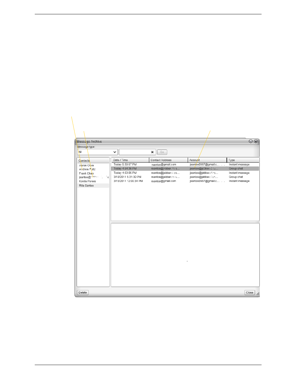 4 chat rooms, 5 viewing the message archive, Chat rooms viewing the message archive | CounterPath Bria 3.5 for Windows User Guide - Retail Deployments User Manual | Page 35 / 100