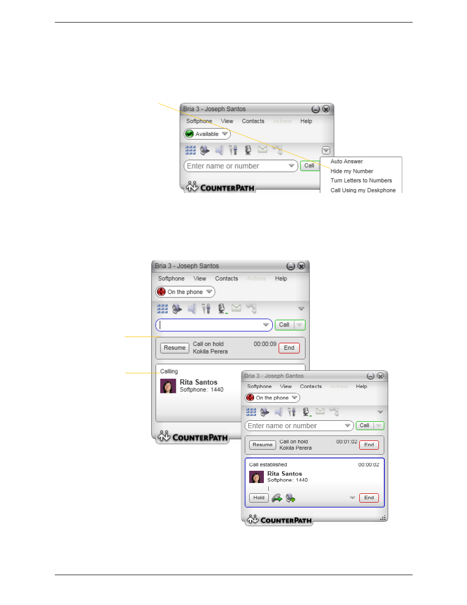 Hiding your identity (anonymous calling), Placing another call | CounterPath Bria 3.3 for Windows User Guide - Retail Deployments User Manual | Page 18 / 104