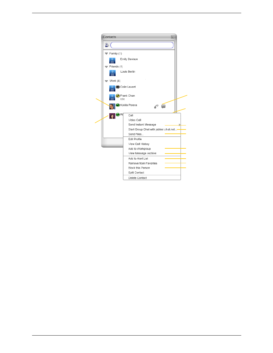 3 using contacts, Using contacts | CounterPath Bria 3.3 for Windows User Guide - Retail Deployments User Manual | Page 44 / 104