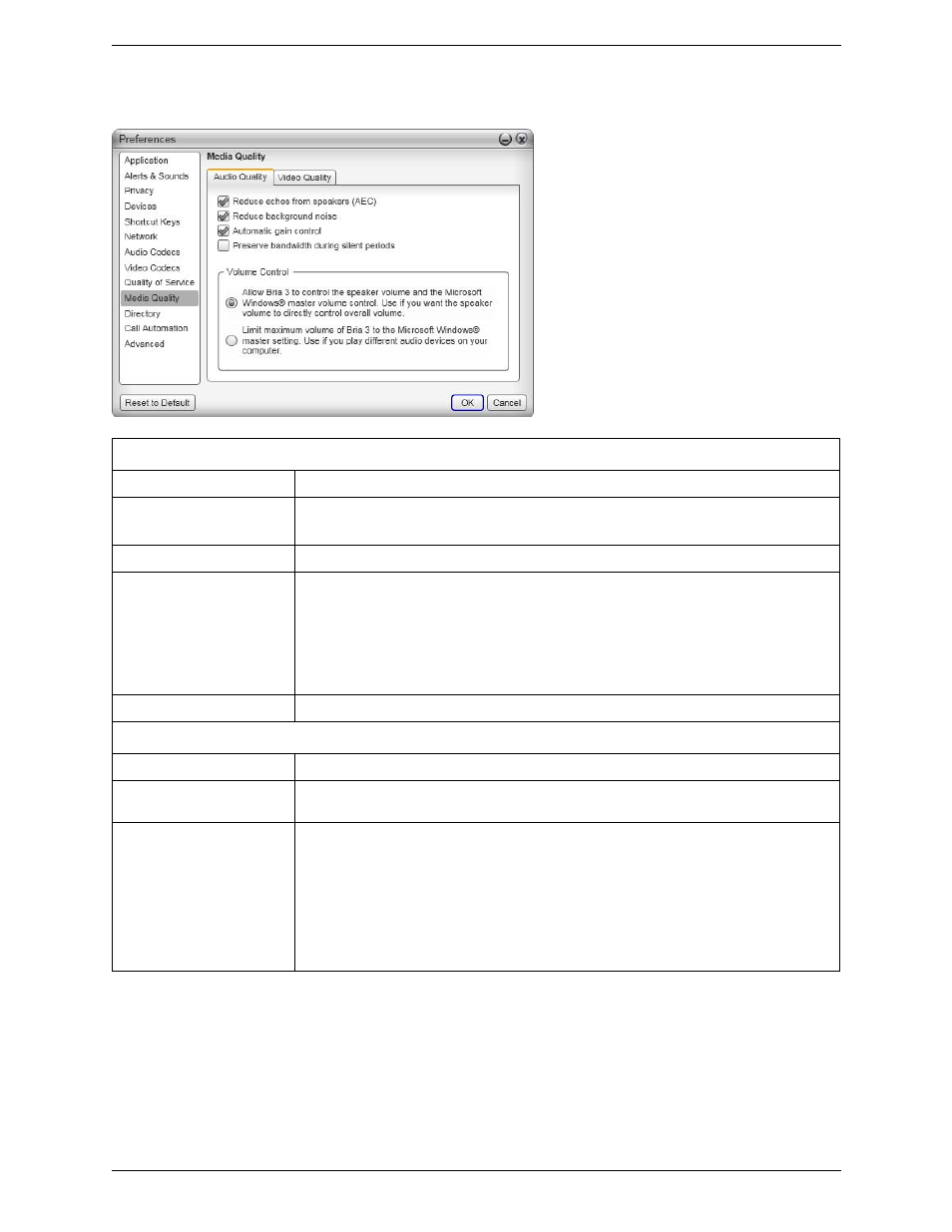 Preferences – media quality | CounterPath Bria 3.3 for Windows User Guide - Retail Deployments User Manual | Page 84 / 104