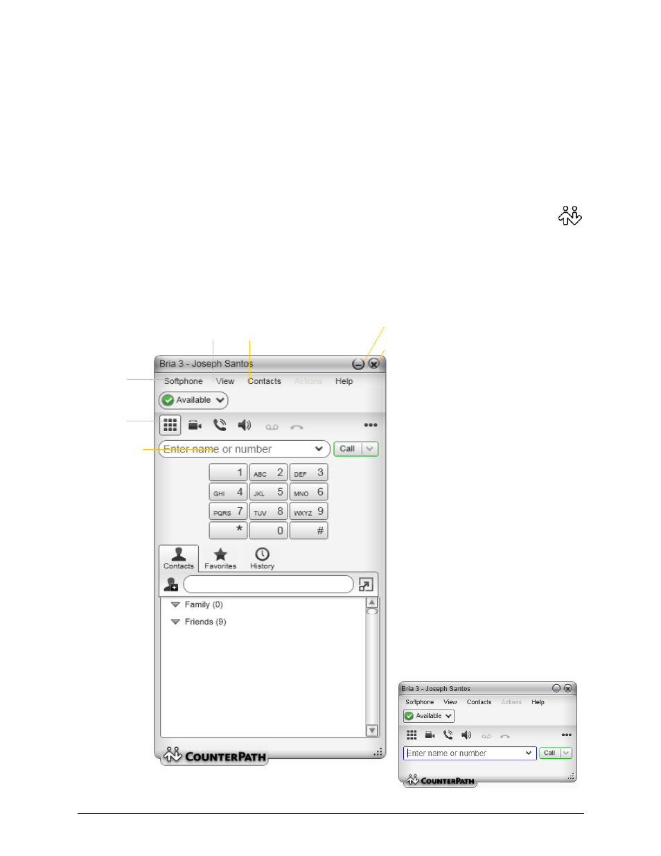 3 making phone calls, 1 starting and quitting bria, 2 the onscreen softphone | Making phone calls, Starting and quitting bria the onscreen softphone, 3making phone calls | CounterPath Bria 3.5 for Windows User Guide - Enterprise Deployments User Manual | Page 13 / 90