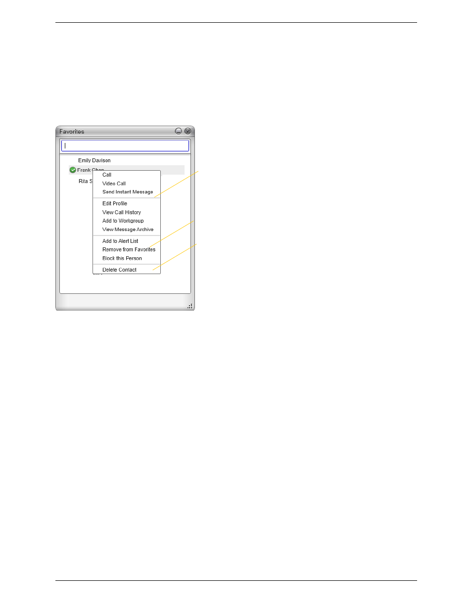 2 favorites tab, Favorites tab | CounterPath Bria 3.5 for Windows User Guide - Enterprise Deployments User Manual | Page 58 / 90