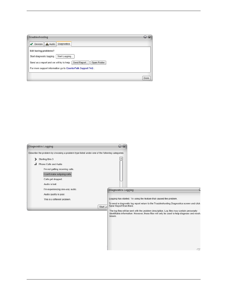 Diagnostics | CounterPath Bria 3.5 for Windows User Guide - Enterprise Deployments User Manual | Page 85 / 90