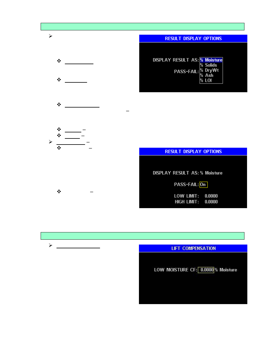 Result display options, Low moisture cf | Arizona MAX-5000XL User Manual | Page 32 / 92