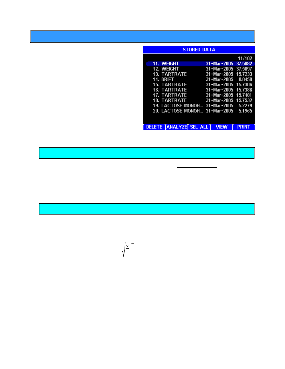 Stored data menu, Analyze stored data | Arizona MAX-5000XL User Manual | Page 37 / 92